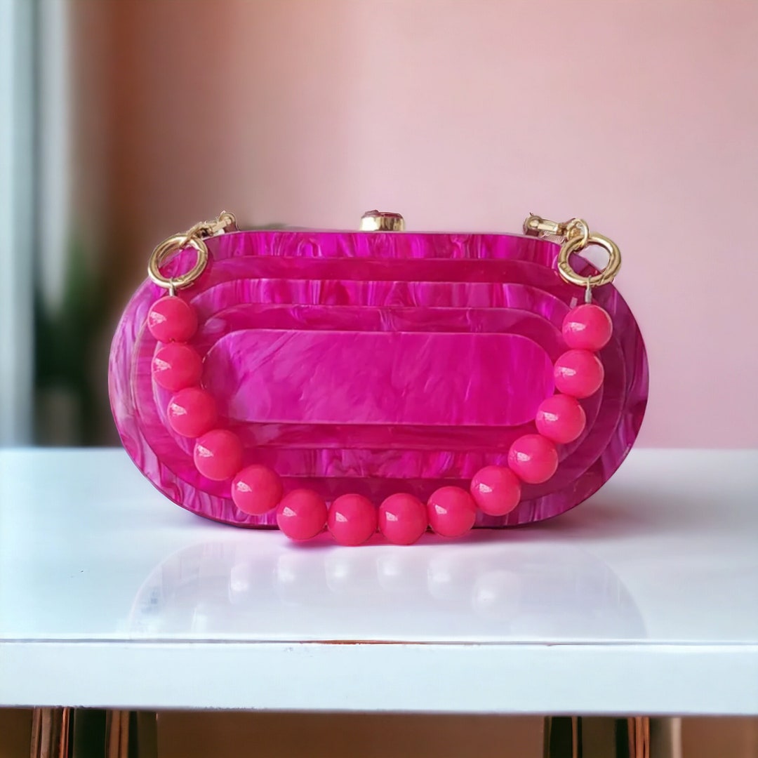Pearl Hot Rose Pink Plaid Acrylic  Evening Clutch Bags main image 0