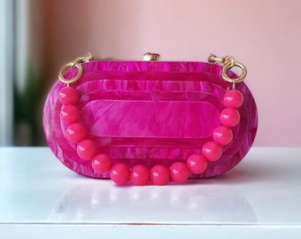 Fuchsia Pink Acrylic Luxury Bag / Evening Clutch / Prom Clutch Bag / Candy Colour Acrylic Purse / Wedding Clutch