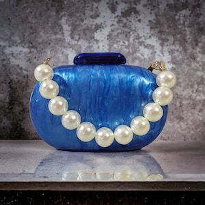 Pochette bleue de luxe | Pochette en acrylique | Pochette bleue du soir | Pochette de mariage | Pochette de demoiselle d'honneur | Sac de fête | Sac d'anniversaire