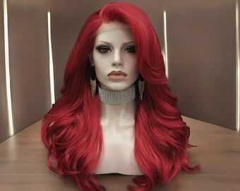 RED (dark Roots) Synthetic Yaky Lace Front Wig - Deep Center  display picture 2