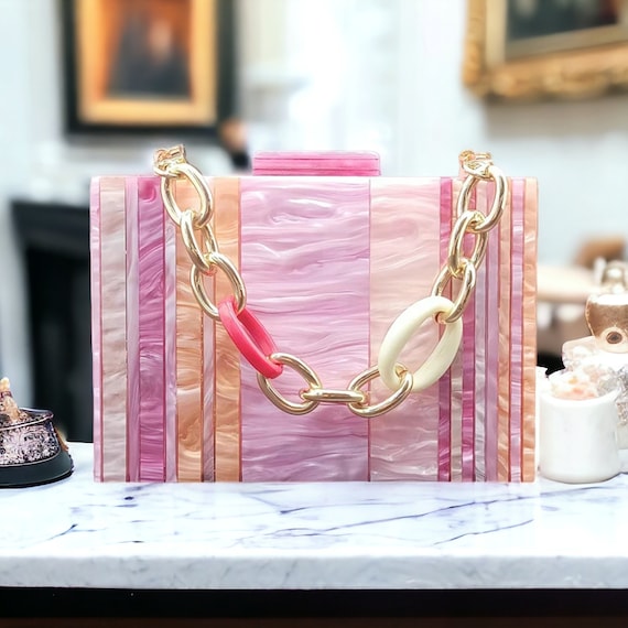 Mehrfarbige Candy Pink Acryl Clutch Bag Prom Bag Rosa Luxus Abend Handtasche Brautjungfer Clutch Geburtstagstasche Party Clutch