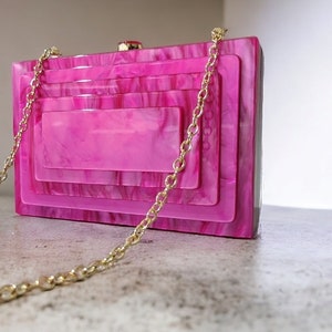 Candy Pink Acrylic Clutch Bag | Fuchsia Evening Clutch | Luxury Hot Pink Clutch | Bridesmaid Clutch | Evening Purse | Pink Prom Bag |
