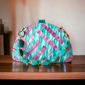 Luxury Blue & Pink Clutch Bag | Acrylic Clutch Bag | Evening Blue Clutch Bag | Wedding Clutch | Bridesmaid Clutch | Party Bag | Birthday Bag