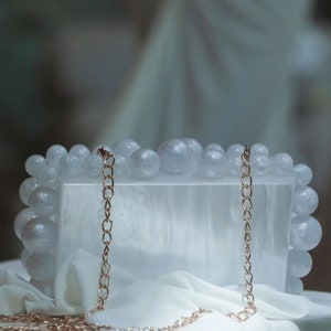 Parelwitte acryl clutch tas | Bruiloft witte koppeling | Prom clutch | Luxe avondclutch | Avondtasje | Parelmoer witte koppeling