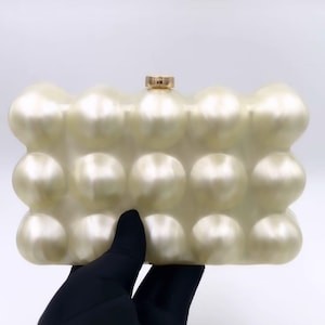 Parelwitte acryl clutch tas | Bruiloft witte koppeling | Prom clutch | Luxe avondclutch | Avondtasje | Parelmoer witte koppeling