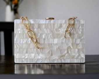 White Pearly Luxury Wedding Clutch Bag | Acrylic Clutch Bag | Evening Clutch | White Prom Clutch | Party Clutch | Trendy Bridesmaid Clutch
