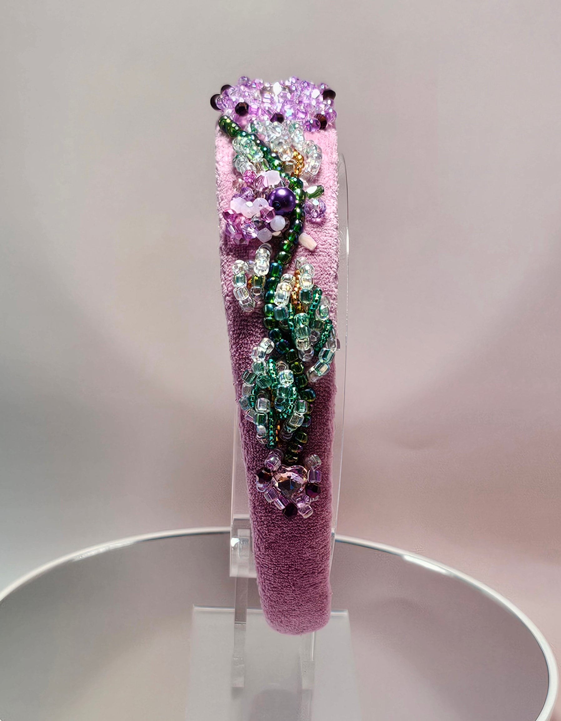 Vibrant Colorful Gems Embellished Headband in Lilac Lilac Bejeweled Headband, Rhinestone & Bead Embroidered  main image 2