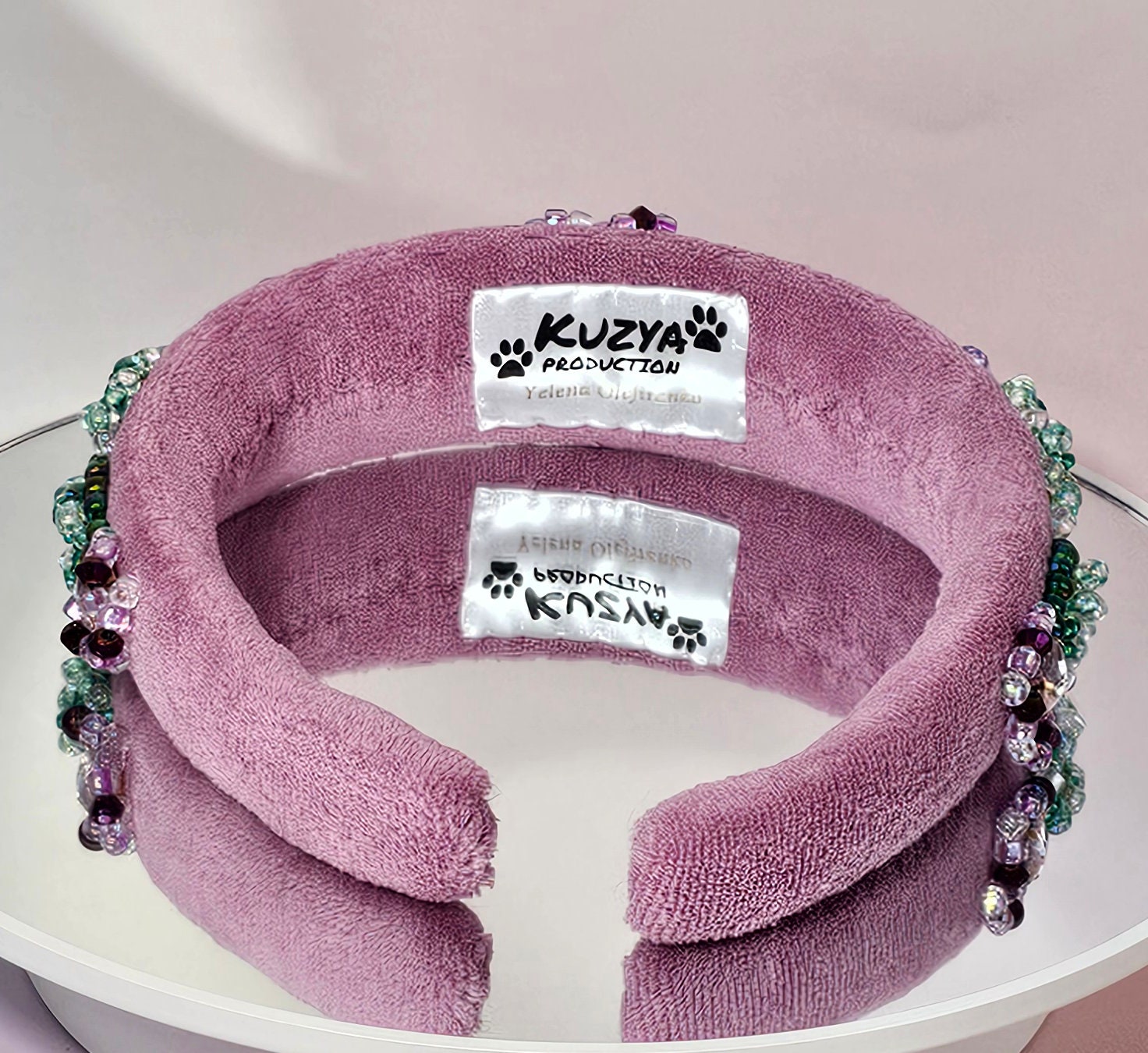 Vibrant Colorful Gems Embellished Headband in Lilac Lilac Bejeweled Headband, Rhinestone & Bead Embroidered  main image 3