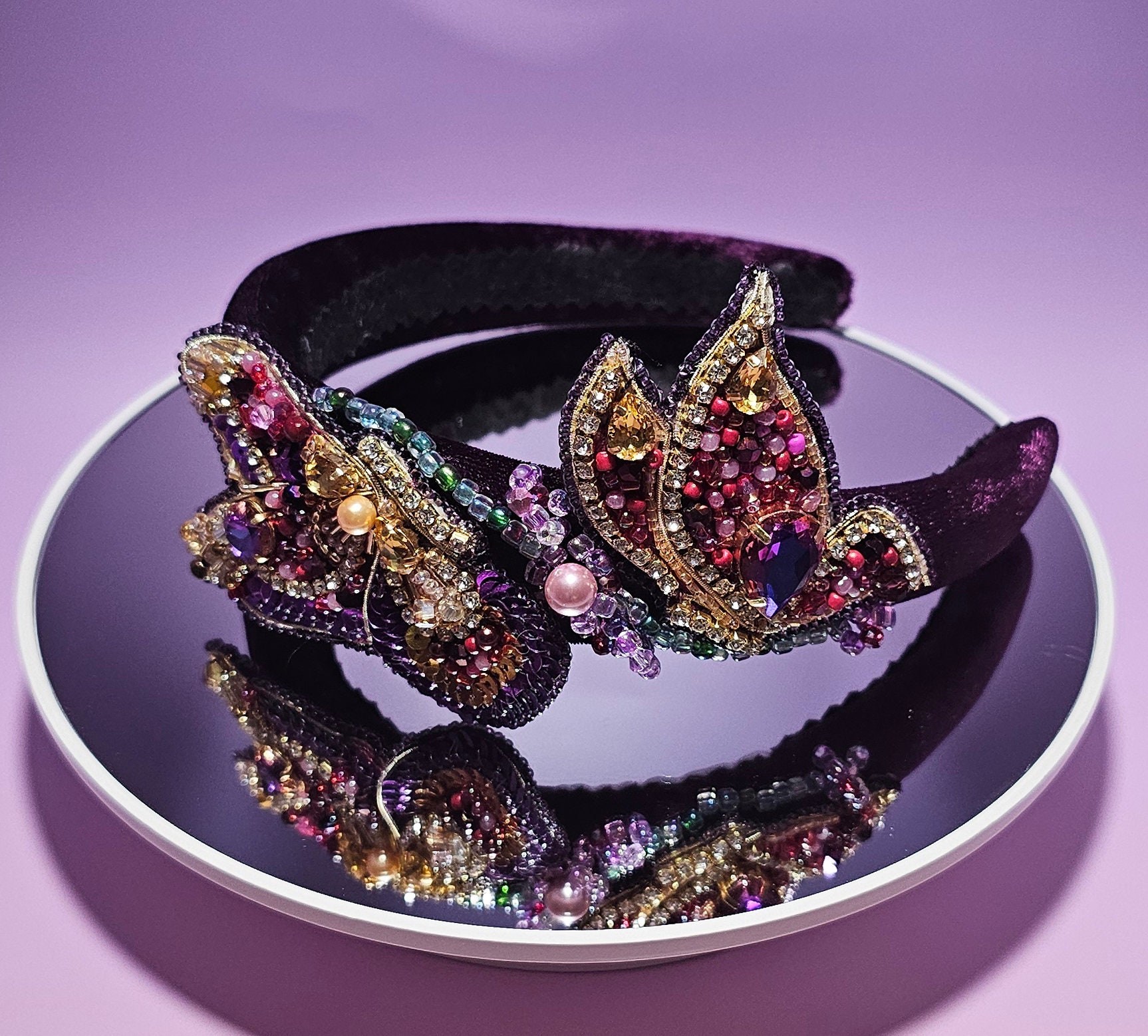 Butterfly Embroidered Headband, Bejeweled Hairband 