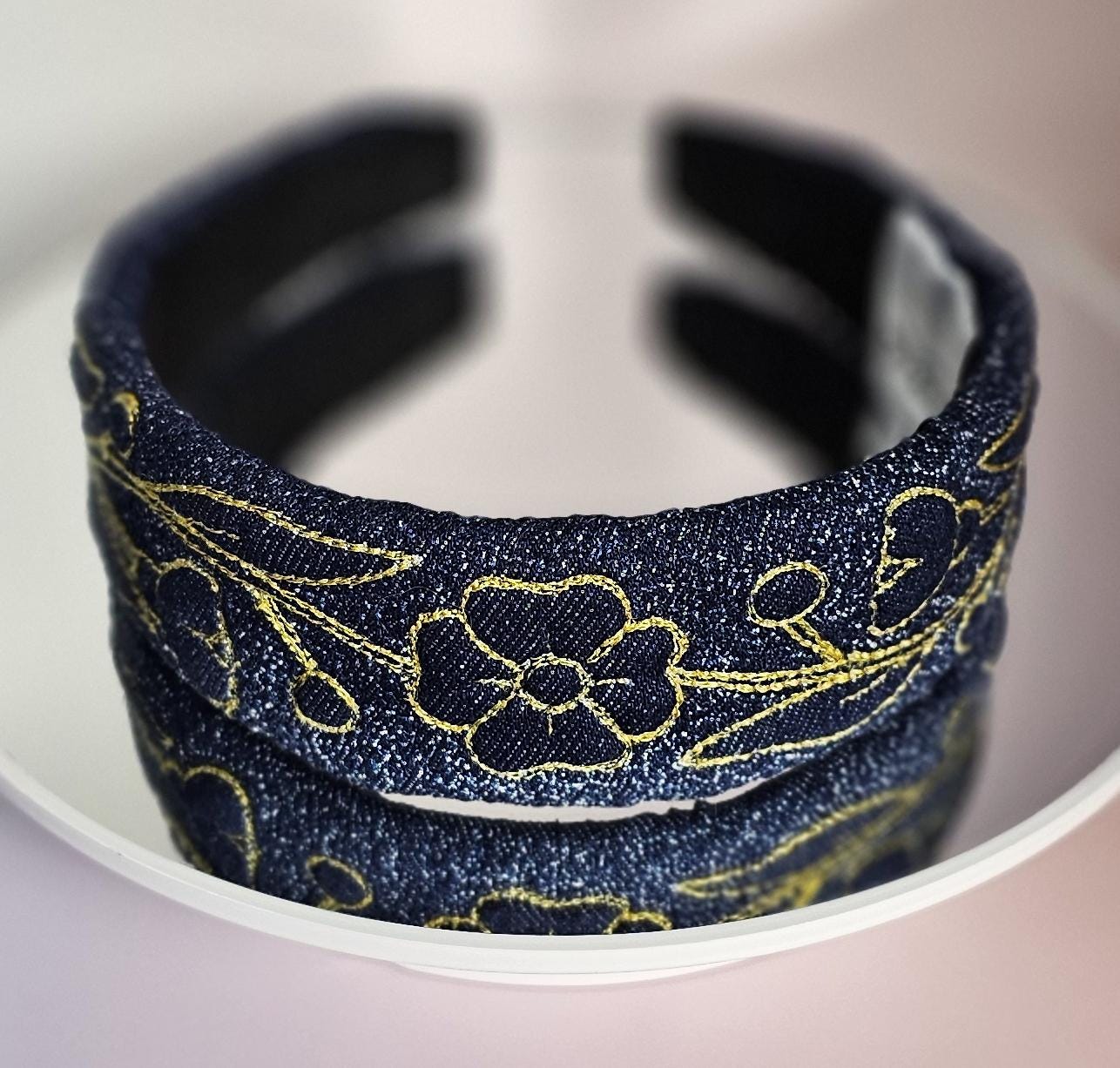 Light Blue Denim Headband with Gold Emblem New Women main image 4