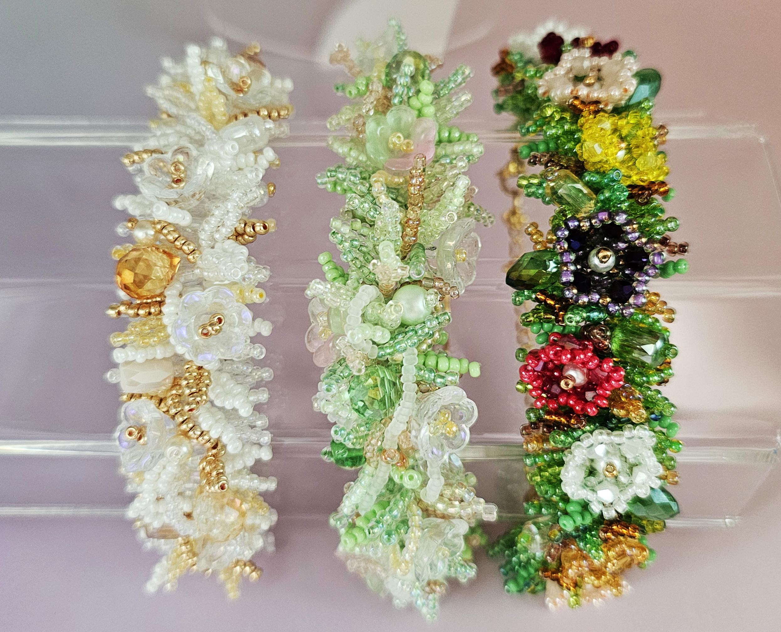 Unique Flower Bead Bracelet, Colorful Flower Bracelet, Handmade Jewelry, Summer bracelet