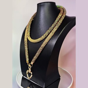Lanyard unico con perline di semi in oro verde marrone, elegante collana con badge identificativo, regalo fatto a mano