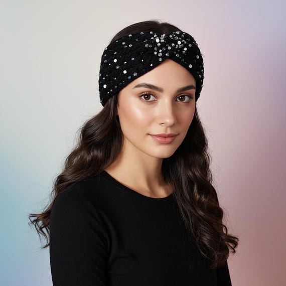 Handmade Merino Wool Headband, Twist Headband With Beads and  display picture 2