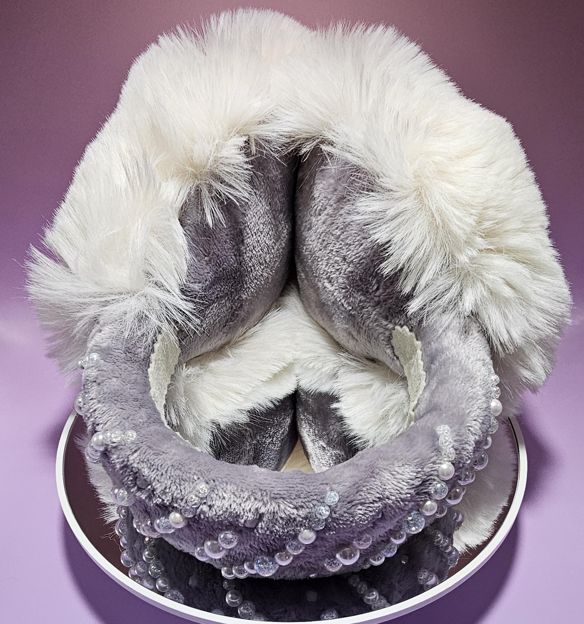 Faux Fur Pearl Earmuffs ~ Charcoal Faux Fur Pearl Ear Muffs – Erin Hielle main image 3