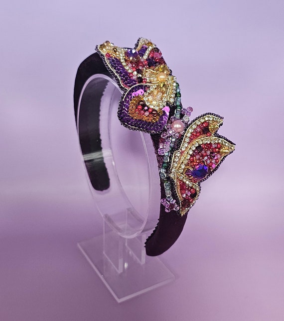 Butterfly rhinestone velvet headband  Amazon.com : Black Velvet Headband for Women Girls  main image 3