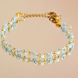 Cute Blue aesthetic flower bracelet, Beaded Flower Bracelet, Beaded Floral Bracelet. Gift for Her, Birthday Gift