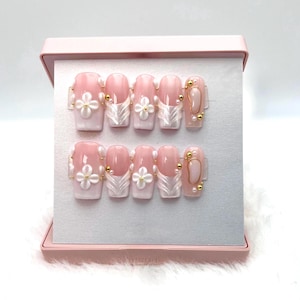 White Silk French Tip Press On Nails | Elegant Christmas Nails | Long or Short Square