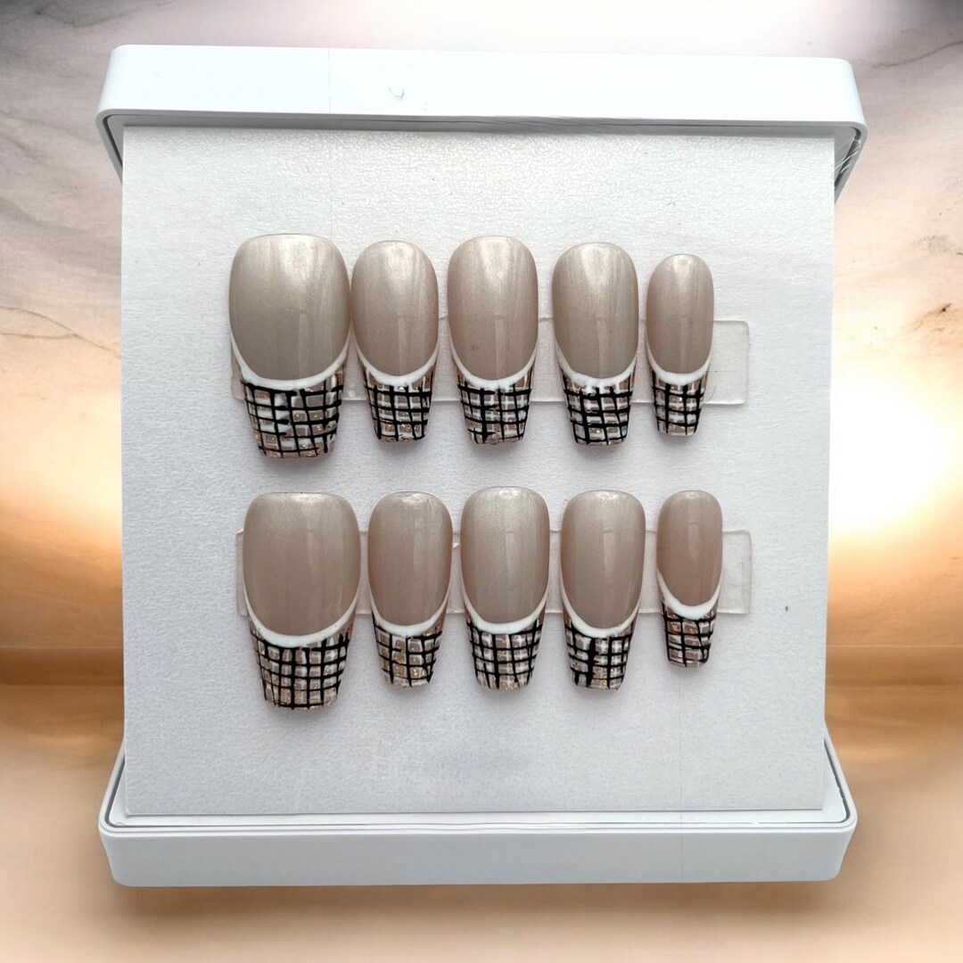 all the little royals: inner cateye glam Images High... Plaid French Tip Press on Nails | Coffin | Cat-eye Glam Handmade - Etsy