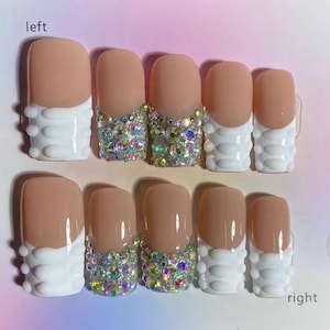 White Crocs French Tip Nails, Square Press On, Good Quality Handmade