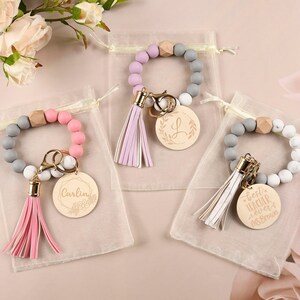 Regalos para maestros, pulsera de llavero con cuentas de silicona, pulsera de cuentas personalizada, llavero boho, regalos de dama de honor, regalos para ella, regalo para mujeres