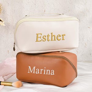 Bestickte Make-up-Taschen aus Leder, Kosmetik-Reise-Aufbewahrungsorganisator, Brautparty-Geschenke, Kosmetiktasche mit großer Kapazität, Damen-Kulturbeutel