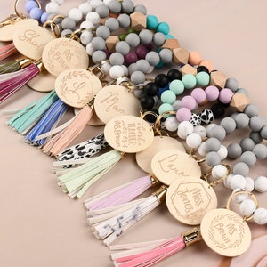 Pulsera de llavero con cuentas de silicona, pulsera de cuentas personalizada, regalos para maestros, llavero boho, regalos de dama de honor, regalos para ella, regalo para mujeres