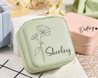 Jewelry Box Personalized, Custom Travel Jewelry Case, Small Square Earring Organizer,Leather Jewelry Box,Bridesmaid Proposal,Gifts for Women