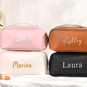 Bestickte Make-up-Taschen aus Leder, Kosmetik-Reise-Aufbewahrungsorganisator, Brautparty-Geschenke, Kosmetiktasche mit großer Kapazität, Damen-Kulturbeutel