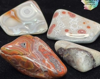 4 Incredible Tumbled Mexican Crazy Lace Agate Specimens. # 25-213