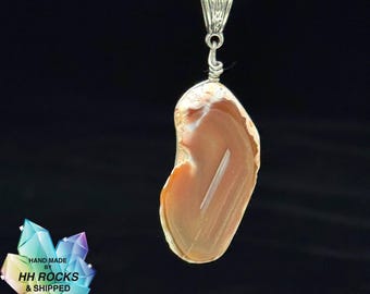 Wire Wrapped Malawi Agate Pendant and Cord - Handmade in Colorado - 25-357