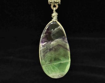 Wire Wrapped Fluorite Pendant and Cord - Handmade in Colorado - 25-354