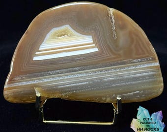 Banded Brazilian Agate Slice: Dual Water Level Display Piece