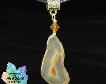 Wire Wrapped Malawi Agate Pendant and Cord - Handmade in Colorado - 25-358