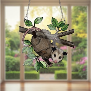 Upside Down Possum Acrylic Window Hanging: Funny Woodland Decor
