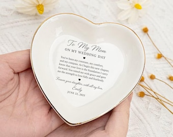 Mother of the Bride Gift, Wedding Day Jewelry Dish, Personalized Heart Ring Tray, Custom Ceramic Keepsake from Daughter