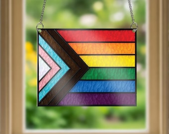 Progress Pride Flag ACRYLIC Window Hanging, LGBTQ+ Rainbow Decor, Equality Window Art, Pride Month Home Decor, Pride Window Sign, LGBT Flag