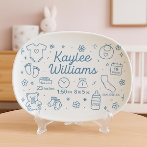 Personalized Baby Birth Platter, Custom Baby Stats Keepsake, Newborn Arrival Gift, Nursery Decor, Baby Shower Gift for New Parents