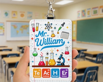 Science Teacher ID Badge Holder | Personalized Chemistry Name Tag for Teachers, Educators | Fun Back to School Lab Lanyard Accessory