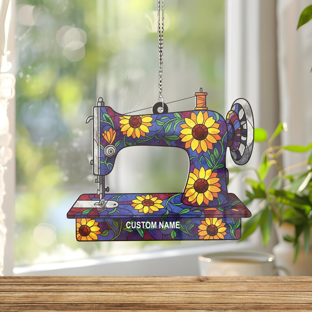 Custom Name Sewing Machine ACRYLIC Window Hanging, Wild Flower Sewing ...