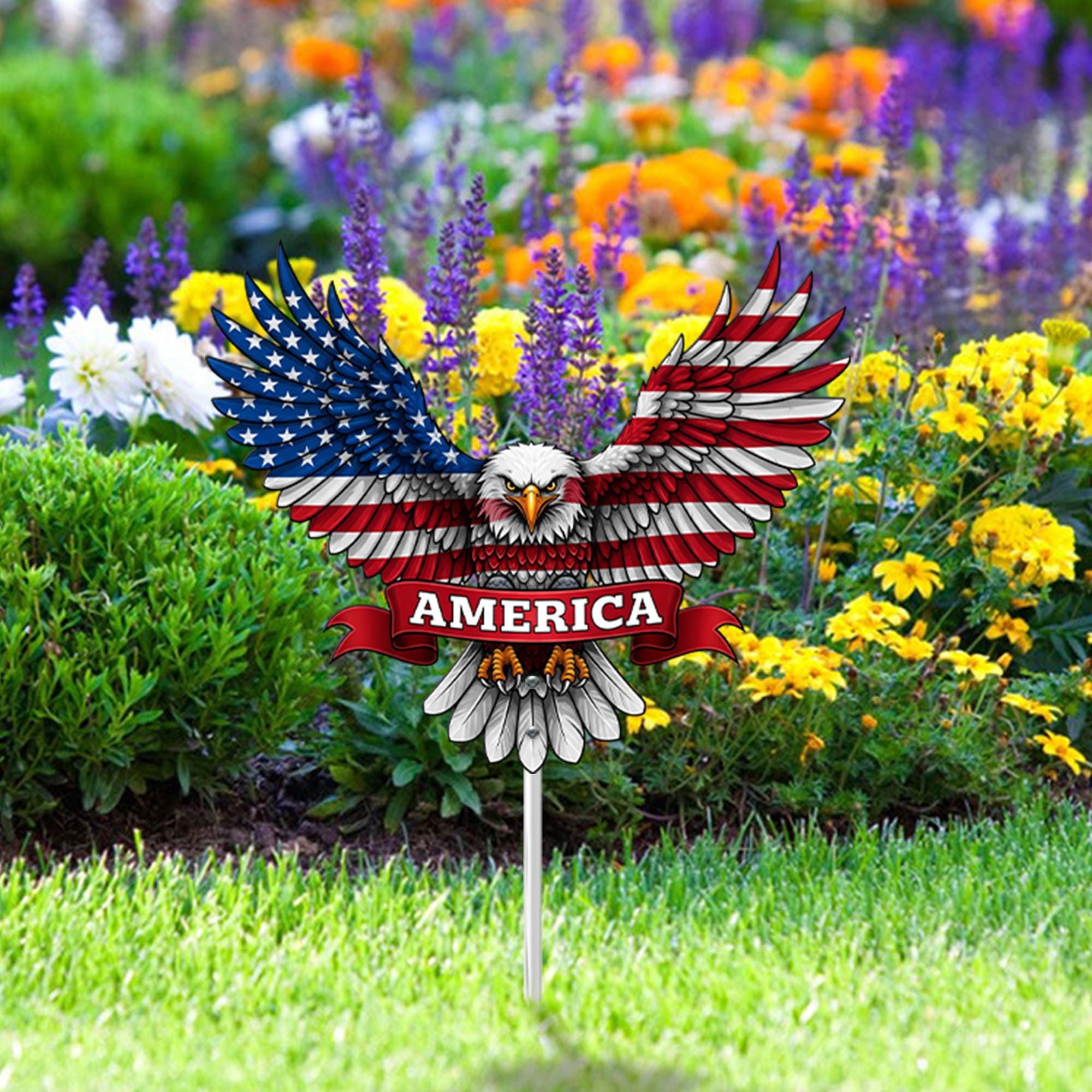 Patriotischer Metall-Gartenstecker Mit Amerikanischer Flagge – Outdoor-Deko Für 4. Juli & Feiertage