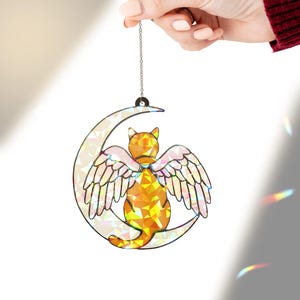 Holographic Orange Cat Angel Suncatcher: Pet Memorial Ornament