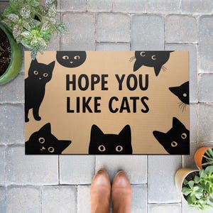 Funny Cat Doormat - Hope You Like Cats Welcome Mat, Cute Black Cat Outdoor Rug for Porch or Entryway, Cat Lover Housewarming Gift, Pet Lover