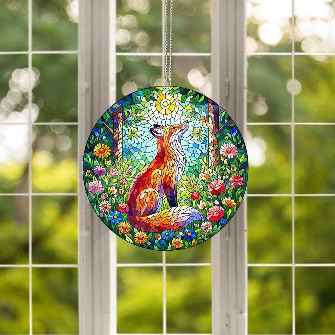 Fox Window Fox Among Wildflower ACRYLIC Window Hanging, Floral Fox Decor, Fox ...