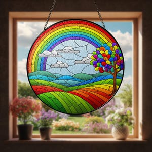 Regenbogen LGBT Regenbogen Landschaft Glas Suncatcher, Pride Fensterbehang, Buntes Sun Catcher Dekor, LGBTQ + Geschenk, Pride LGBT Wohnkultur im Juni