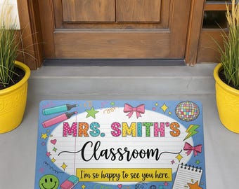 Personalized Teacher Door Mat – Classroom Rug, Cute Welcome Mat for School, Back to School Decor, Custom Name Doormat, School Entrance Rug
