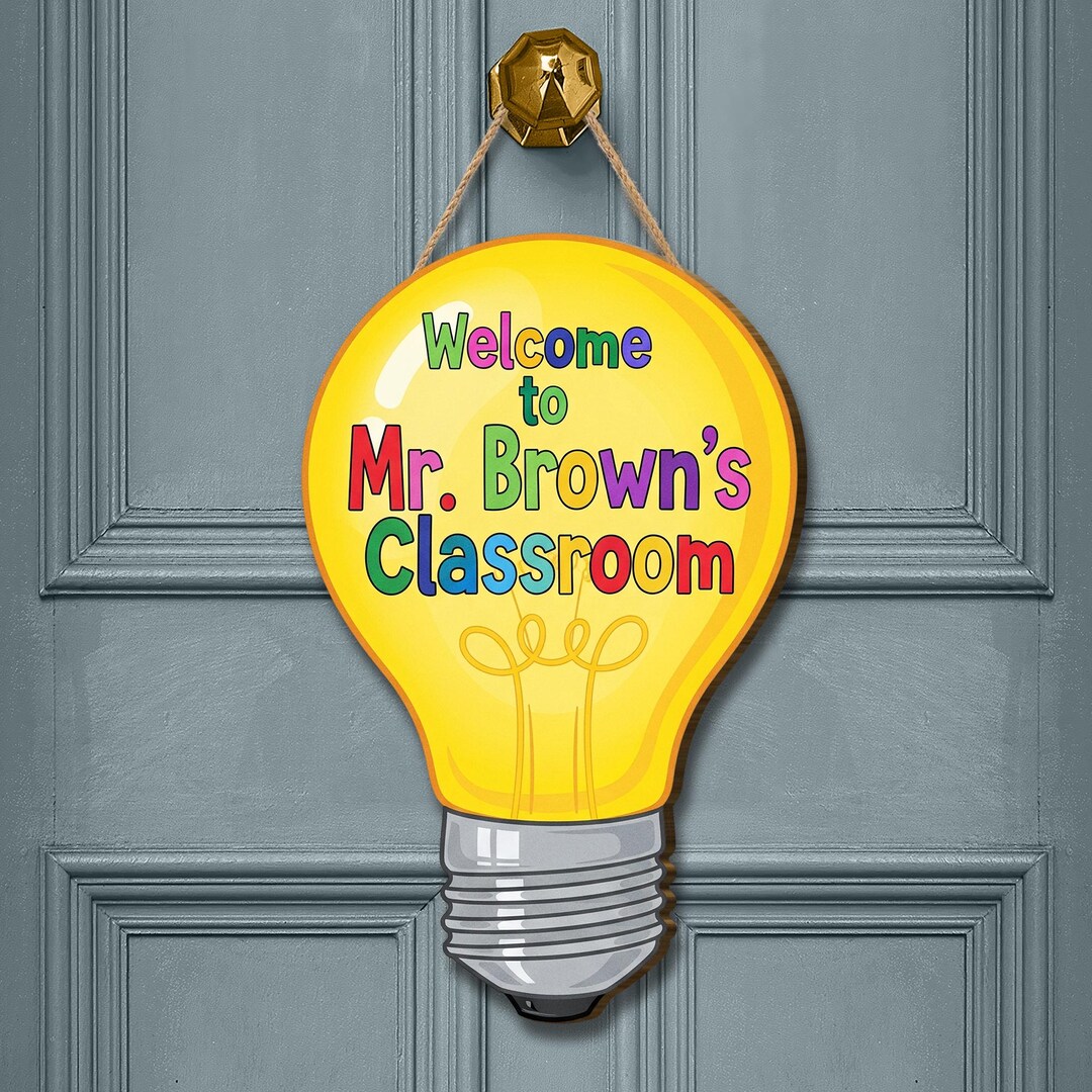 Personalized Teacher Classroom Sign: Light Bulb Door Hanger, Back to ...