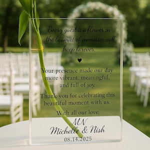 Jarrón de flores personalizado para boda, jarrón acrílico para agradecimiento de invitados, letrero de recepción de boda, regalo de boda personalizado único