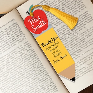 Personalized Teacher Bookmark, Apple Pencil Design, Thank You Gift, Back to School, Custom Name, End of Year Teacher Gift