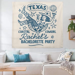 Bachelorette Party Banner Coastal Cowgirl Decor Personalized Western Bride Tapestry for Bride Last Rodeo Bash, Cowgirl bride to be decor