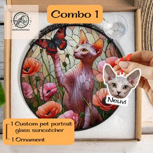 Speciale cadeauset kat moeder, Sphynx kat onder klaproos GLAS, cadeau moeder, moeder kat, cadeau kat moeder, cadeau Sphynx minnaar, decor moeder sphynx, Moederdag 2025